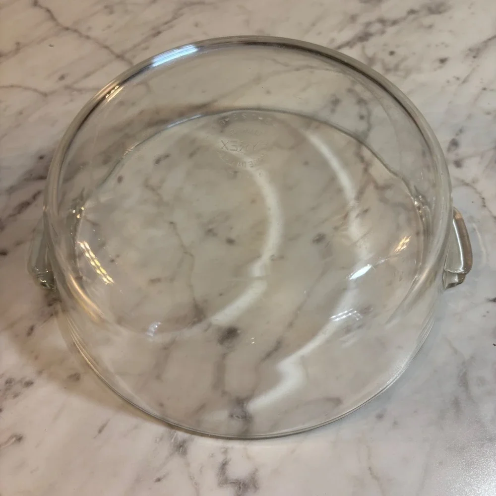 Vintage Pyrex 023 Clear Glass Round Casserole Dish 1.5 Quart Tab Handles
